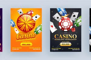 Casino gambling tournament and casino night template or flyer design in different abstract background.