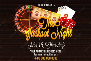 Casino jackpot night poster, banner with various elements.