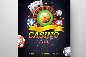 Casino night celebration template design with roulette wheel and