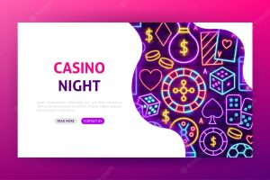 Casino night neon landing page. vector illustration of game promotion.