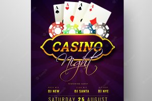 Casino night party invitation card design with playing cards and