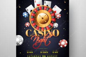 Casino night party invitation card design with roulette wheel il