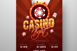 Casino night party template or flyer design decorated with poker