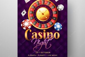 Casino night template or flyer design with roulette wheel and ot