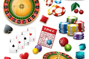Casino symbols set composition poster