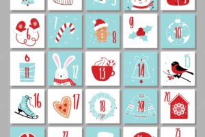 Christmas advent calendar with hand drawn elements christmas poster vector illustration