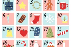 Christmas advent calendar with hand drawn elements new year for kids xmas poster