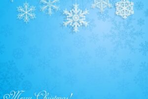 Christmas background with hanging snowflakes in blue colors