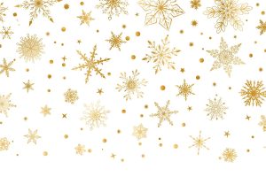 Christmas background with various complex big and small snowflakes yellow on white