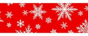 Christmas banner of complex big and small snowflakes in white colors on red background with horizontal repetition