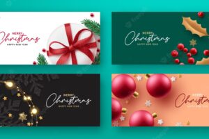 Christmas banner set vector design. merry christmas and happy new year gift card collection for xmas
