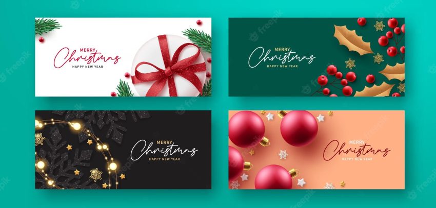 Christmas banner set vector design. merry christmas and happy new year gift card collection for xmas