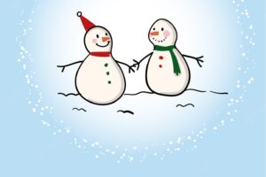 Christmas card illustration of couple snowman.