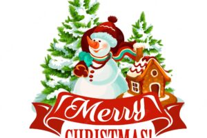 Christmas card with snowman and santa gift bag