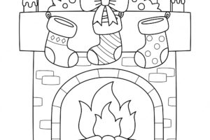 Christmas fireplace with stocking isolated
