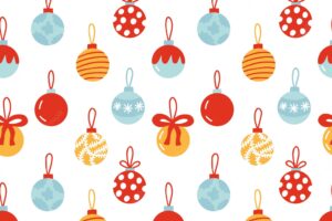Christmas glass balls decor seamless pattern vector pattern with different christmas tree balls on white background