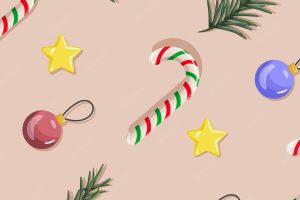 Christmas holiday decoration decorative icons set with gift, star, candy cane, pine isolated vector