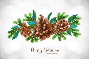 Christmas holly pine cone set merry christmas card background