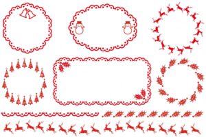 Christmas red vector frame and border set isolated on a white background.