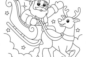 Christmas santa sleigh and reindeer coloring page