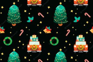 Christmas seamless pattern with cars and christmas trees.