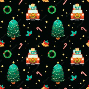 Christmas seamless pattern with cars and christmas trees.