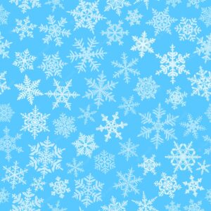 Christmas seamless pattern with complex big and small snowflakes white on light blue background