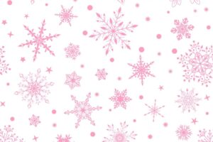 Christmas seamless pattern with various complex big and small snowflakes pink on white background