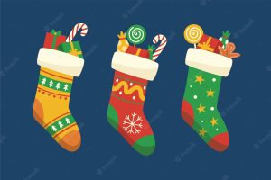 Christmas socks with presents vector set