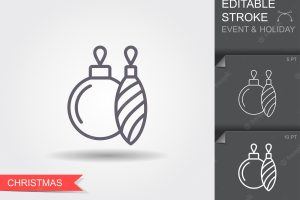 Christmas tree decoration line icon with editable stroke with shadow