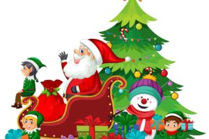 Christmas tree with santa claus and elves