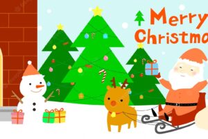 Christmas vector material with santa claus, reindeer, snowman, gift, christmas tree, etc.