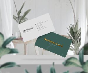 Clean minimal business card in a cafe natural and tropical background logo mockup premium psd