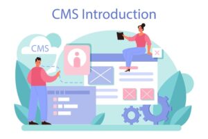 Cms introduction content management system creation and modification of digital content idea of digital strategy and content for social network making isolated flat illustration