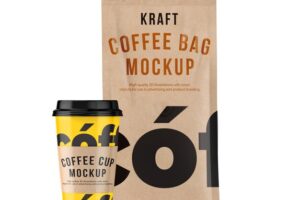 Coffee bag and cup mockup