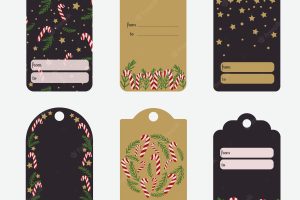 Collection of 6 christmas gift tags in dark colors