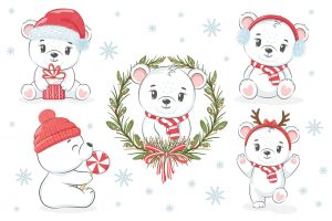 A collection of cute polar bears for the new year and christmas. vector illustration of a cartoon.