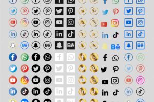 Collection of social media icons with gradients and gold