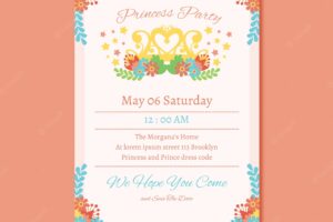 Colorful flowers princess party invitation template
