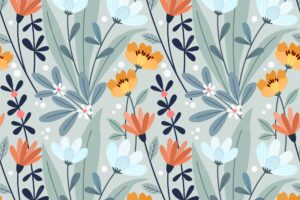 Colorful hand drawn flowers seamless pattern