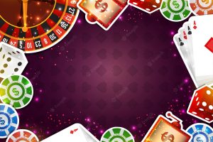 Creative casino background with various paper elements.