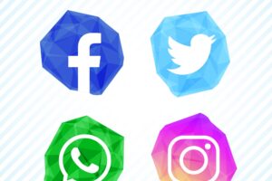 Creative crystal social media icon set