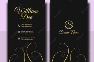 Creative vertical gold black business card with floral