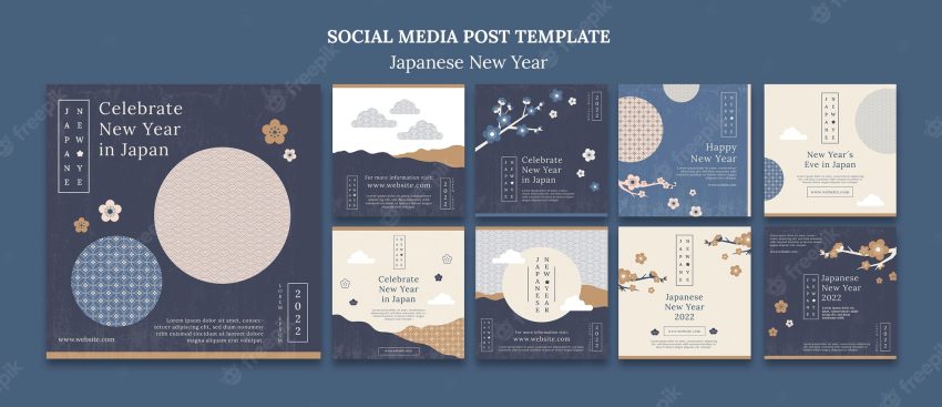 Cultural japanese new year instagram posts set