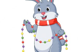 Cute bunny holding colorful lights. vector cartoon illustration