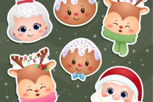 Cute christmas character vector stickers