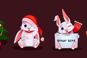 Cute christmas rabbit cartoon new year bunny set