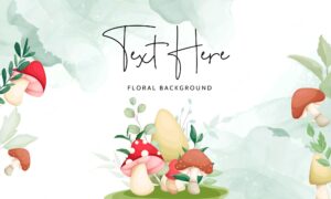 Cute hand drawing mushroom and leaves floral background