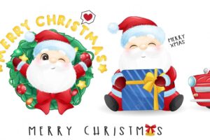 Cute santa claus for merry christmas illustration set