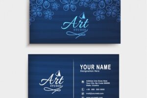 Dark blue business card with flowers